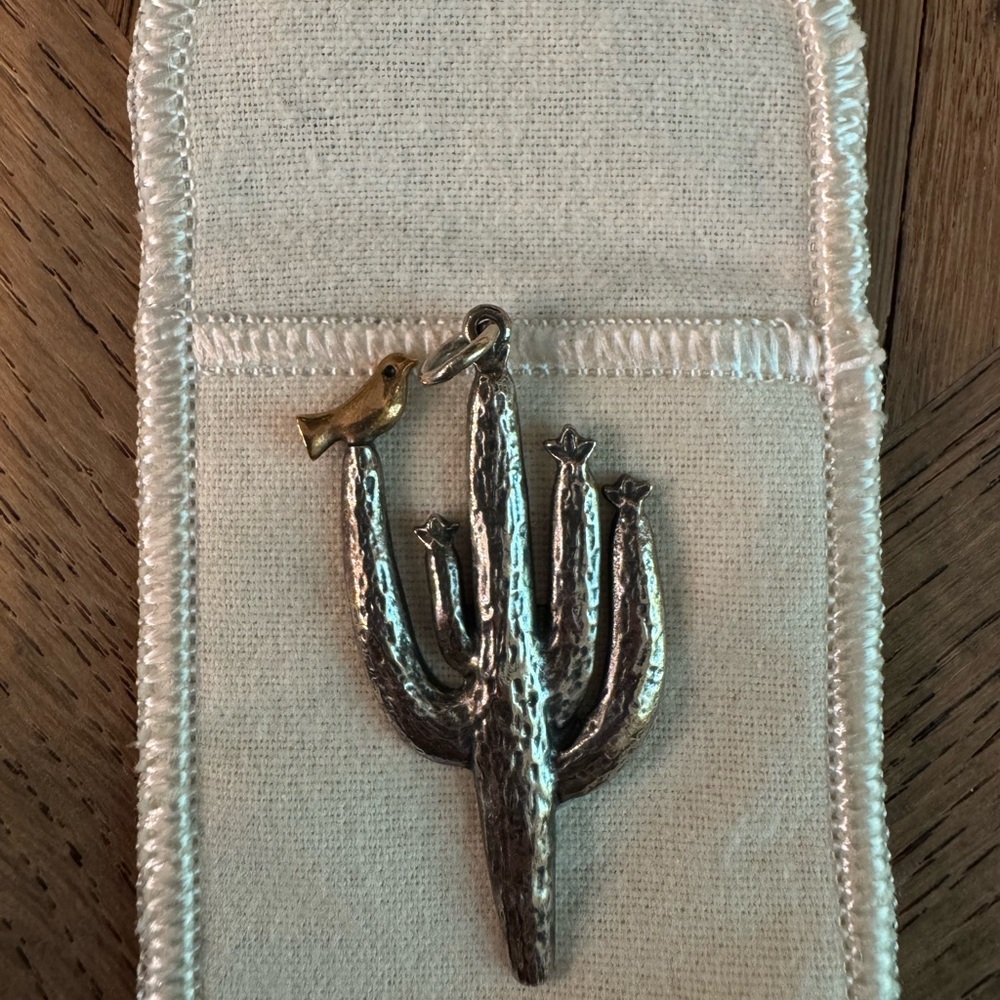 Sterling Silver Cactus Large Pendant Gold Bird James Avery Retired Christian
